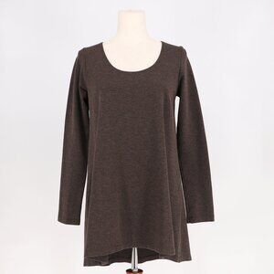 BRYN WALKER Hi- Lo Scoop Neck Long Sleeve Liam Tunic Top in Dark Brown Size S